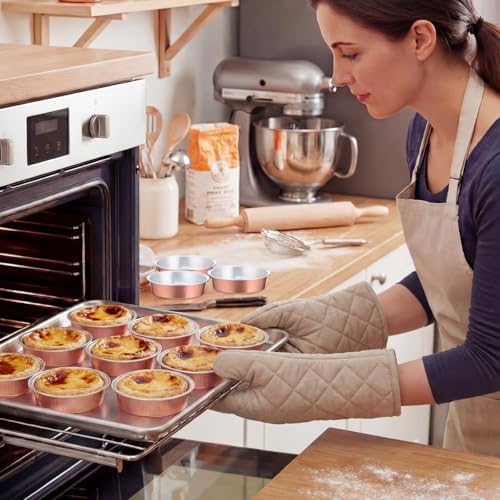 Yinder 8 oz Disposable Creme Brulee Ramekins with Lids, 4 Inch Mini Pie Tins Aluminum Foil Pie Tart Cake Baking Pans Individual Round Containers Oven Safe(Champagne Color,120 Pcs)