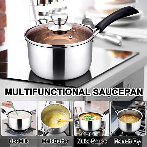 LIANYU 2QT Saucepan with Lid, Stainless Steel Sauce Pan, Induction Ready