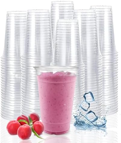 TashiBox plastic cups [20 oz 100cups],Clear Crystal disposable plastic cups,smoothie cup