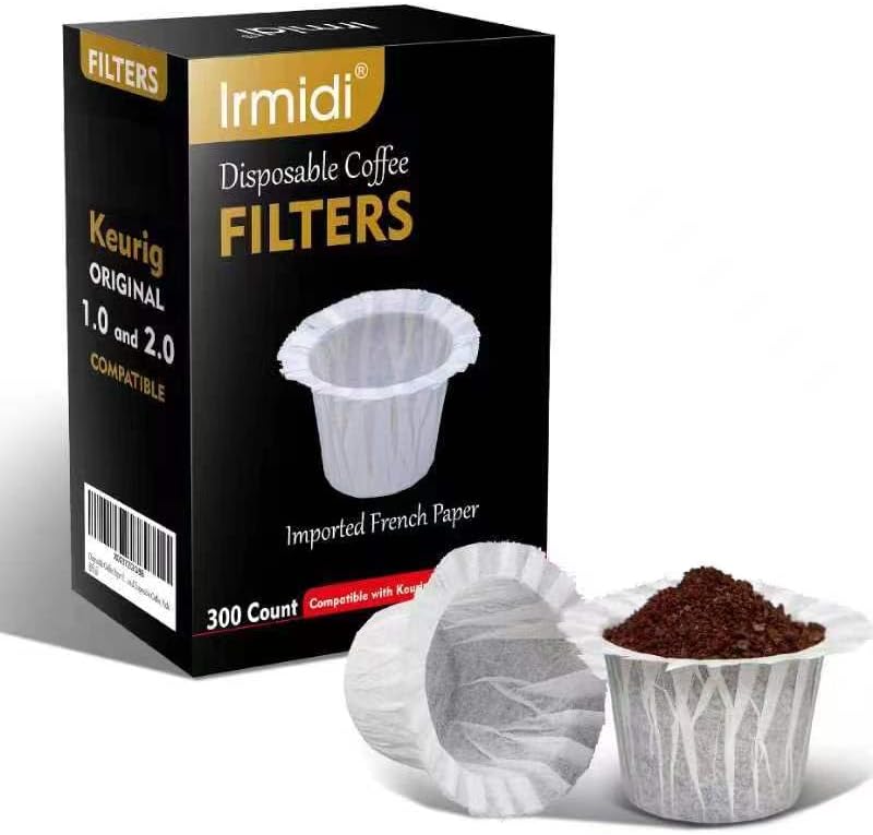 Irmidi 300 Count Disposable Coffee Filters Compatible with Keurig Brewers Single Serve 1.0 and 2.0, Use with Reusable K Cup Coffee Pods
