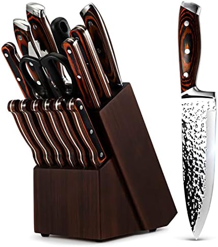 15 Pieces Kitchen Knife Set with Block and Sharpener