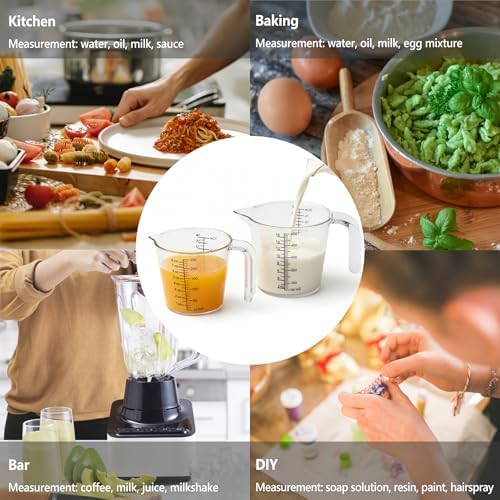 Laser-Etched Measuring Cup Set, 16 oz & 1 Cup Clear Plastic Liquid Measuring Cups, Permanent oz/cup/Tbsp/mL Markings, Food-Grade for Baking & Cooking