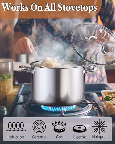 Cook N Home 7 Quart Tri-Ply Clad Stainless Steel Stockpot with Glass Lid