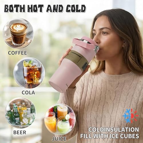30oz Flip Straw Insulated Tumbler with Handle, Leak Proof Stainless Steel Water Bottle, Double Wall Vacuum Travel Coffee Mug for Cold Drinks, Gym Office Travel Essentials