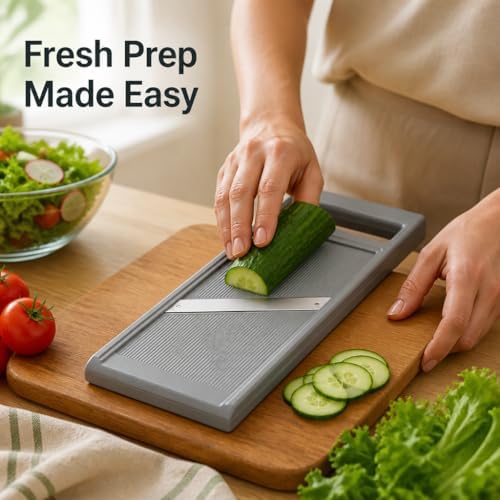 Handheld Potato Slicer & French Fry Cutter, Stainless Steel Manual Vegetable Slicer for Homemade Fries, Carrot, Zucchini, Easy-Grip Slicer, 4.25x10.8 Inch Kitchen Gadget(Grey)