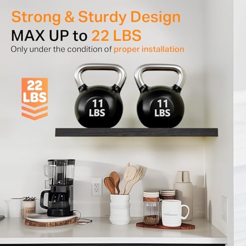 BAYKA Black Floating Shelves 15.7in, Set of 4, Wall Mount Rustic Wood Shelf