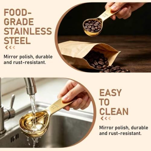 2 Pack Gold Coffee Scoop Set, 1 & 2 Tbsp Stainless Steel for Coffee Bar