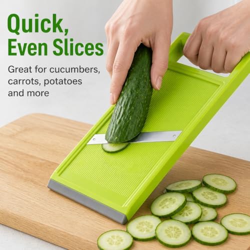 Handheld Potato Slicer & French Fry Cutter, Stainless Steel Manual Vegetable Slicer for Homemade Fries, Carrot, Zucchini, Easy-Grip Slicer, 4.25x10.8 Inch Kitchen Gadget(Green)