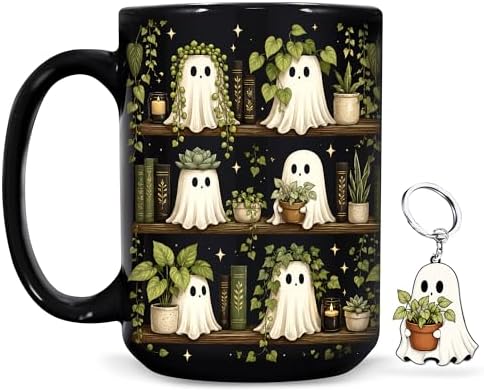 Hyturtle Cute Ghost Plant Mug 15 Oz And Keychain Book Lover Gifts