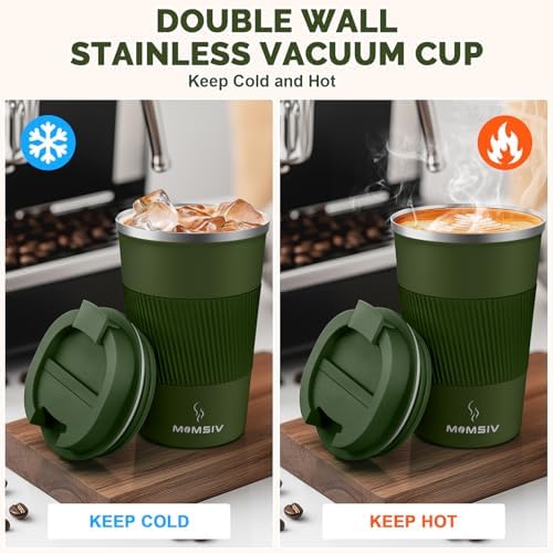 MOMSIV 12oz Travel Coffee Mug, Insulated Coffee Cup with Leak Proof Lid