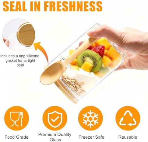 Overnight Oats Containers With Lids and Spoons, 2pack Glass Jars with Bamboo Lids, Leak-Proof Overnight Oats Jars for Cereal, Yogurt, Chia Pudding
