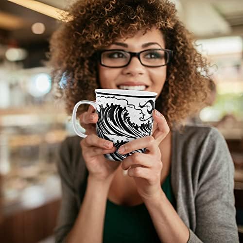 Karma Gifts 14 oz Black and White Boho Mug Mermaid - Cute Coffee and Tea Mug - Ceramic Coffee Mugs for Women and Men