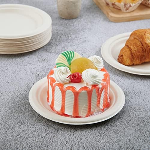 Vplus 350 Pack Compostable Bagasse Paper Plates 6.9 inch, Nature