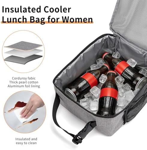 Lunch Box for Women Men Adult Insulated Lunch Bag Women Men Small Reusable Lunchbox for Work Picnic Travel (Gray)