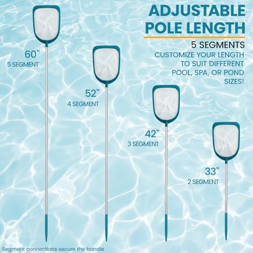POOLWHALE Pool Skimmer Net with Adjustable 48" Aluminum Pole, Fine Mesh Medium-Depth Net for Above Ground Pools, Ponds, Hot Tubs, Spas and Fountains for Leaf and Debris Removal