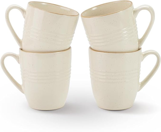 famiware Jupiter Coffee Mugs Set of 4, 13 oz Coffee Mug, Microwave and Dishwasher Safe, Coffee Cups with Handle for Coffee, Tea, Cocoa, Milk, Vanilla White