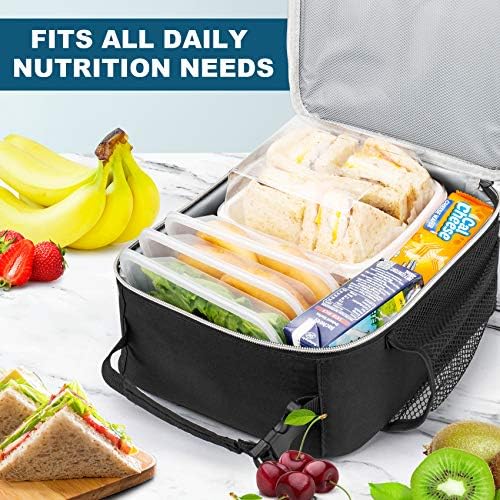 Lunch Bag, Durable Insulated Lunch Box Reusable Adults Tote Bag Lunch Box Durable Reusable for Adults (Black-Light Gray)