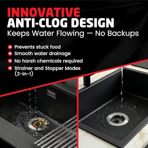 SinkShroom Kitchen Sink Drain Strainer, 2-in-1 Pop-Up Sink Stopper & Strainer with Removable Anti-Clog Basket, 304 Stainless Steel, Fits 3"-3.4" US Standard Drains, Easy Clean Food Catcher
