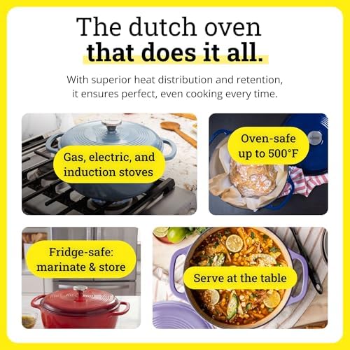 Lodge Essential Enamel Cast Iron Dutch Oven, 6 Quart, Cornflower Blue