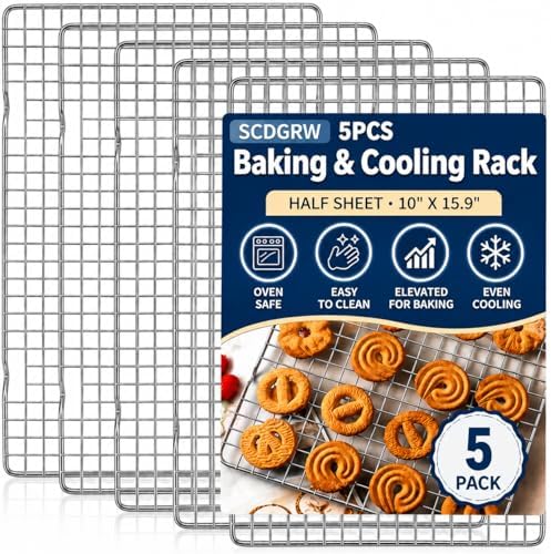 Cooling Rack Set of 2, 10" x 16" No Warp Heavy Duty Stainless Steel Baking Rack - Fits Jelly Roll Cookie Sheet Pan, Oven Safe 575°F, for Baking, Roasting & Dehydrating, Dishwasher Safe