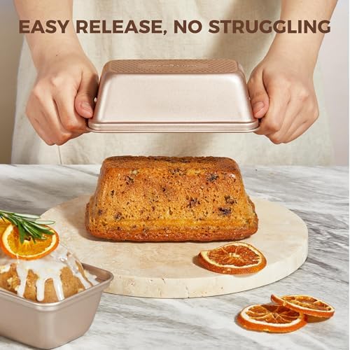 HONGBAKE 3 Pack Nonstick Mini Loaf Pans, 6 x 3.3 x 2 Inch Small Bread Pans for Homemade Bread, Tiny Banana Baking Tins with Diamond Texture, Non-toxic Mini Meatloaf Pans Set, Champagne Gold