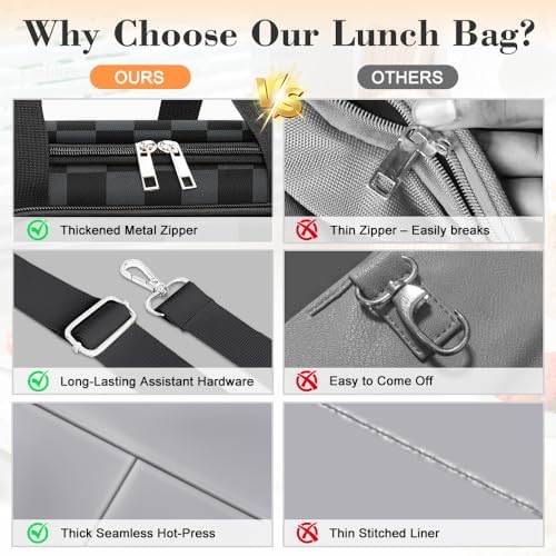 Coobiiya Insulated Lunch Box for Men & Women, Leakproof Lunch Bag Cooler Bag with 4 Pockets,Heavy Duty Lunch Bags Men Cooler Bags for Camping, Travel, Work Kayaking & Beach