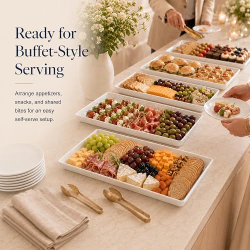 Delling Large Serving Platter, 16/14/12 Inch Rectangular Serving Trays for Serving Food, Serving Tray for Party - Set of 3, White