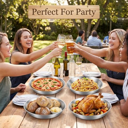 4 Pcs Deep Stainless Steel Pie Pan Set - 9.5 Inch Thickened Metal Baking Pans for Oven, Large Pizza Tray Rust Proof Reusable Bakeware for Pie, Pizza, and Baking