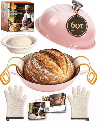 AHJ 6QT Enameled Cast Iron Dutch Oven for Sourdough Bread Baking