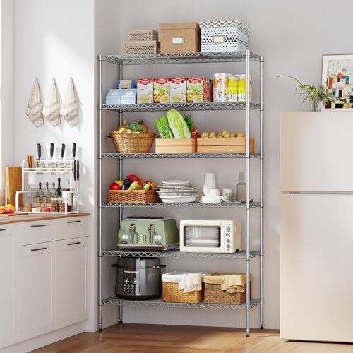 BestOffice | 6-Tier Wire Shelf with Wheels | 45" x 18" x 82" | Chrome