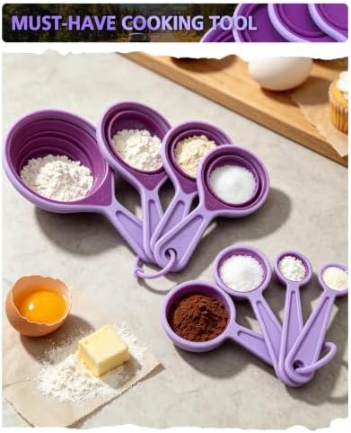Collapsible Measuring Cups and Spoons Set, 8-Piece, Silicone, Space Saving