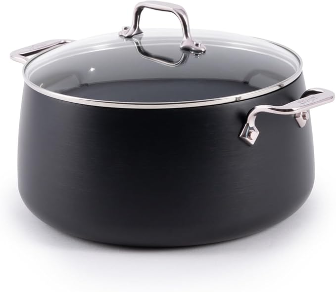 All-Clad HA1 Expert Hard Anodized Nonstick Stock Pot with Lid (8 Qt) For Pasta, Soup, Dishwasher-Safe, Oven-Safe Up to 500°F Compatible with All Stovetops (Gas, Electric & Induction) - Black