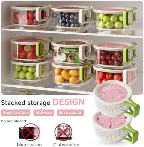 Colander Strainer Fridge Organizer Storage Container with Switchable Lid, Fruit Veggie Wash Basket and Draining Bowl, Single Vegetable Keeper Bin for Refrigerator