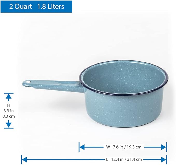 CINSA 2-Quart Saucepan - Enamel on Steel Durable Non-Stick Cookware for Indoor & Outdoor Cooking - Dishwasher Safe, Non-Porous & Antibacterial Porcelain Finish (Turquoise Blue)