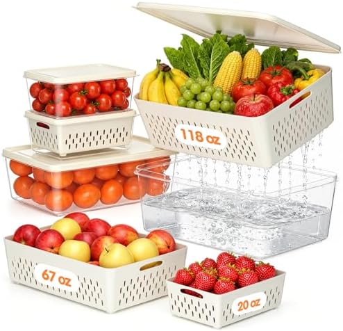 4 Pack Fruit Storage Containers for Fridge, Plastic Food Storage Container