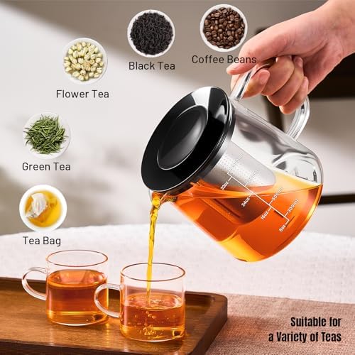 PARACITY Tea Pot with Infuser, Clear Stovetop Glass Tea Kettle with Scale