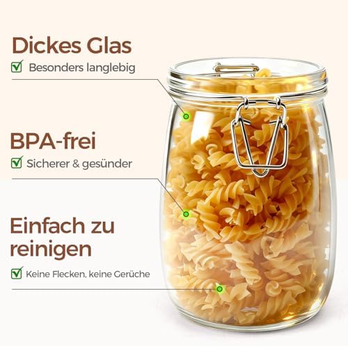 ComSaf Glass Jars with Airtight Lids 34oz 3 Pack Pantry Storage Coffee