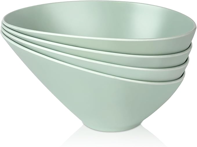 Bamboo Fiber Salad Bowls, 4 Packs Serving Bowls Blue Green, Compostable 33 Ounce Elegant Angled Bowls for Salad, Pasta, Soup, Prep, Ideal for Home and Restaurant