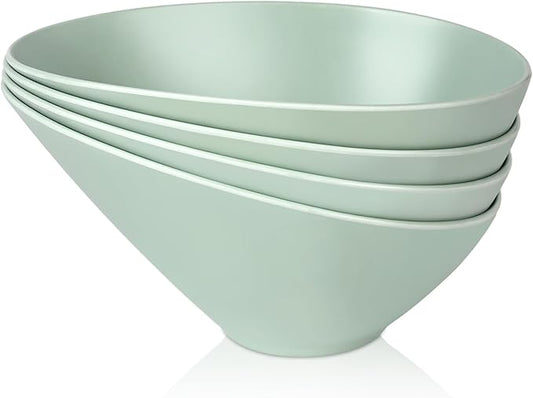 Bamboo Fiber Salad Bowls, 4 Packs Serving Bowls Blue Green, Compostable 33 Ounce Elegant Angled Bowls for Salad, Pasta, Soup, Prep, Ideal for Home and Restaurant