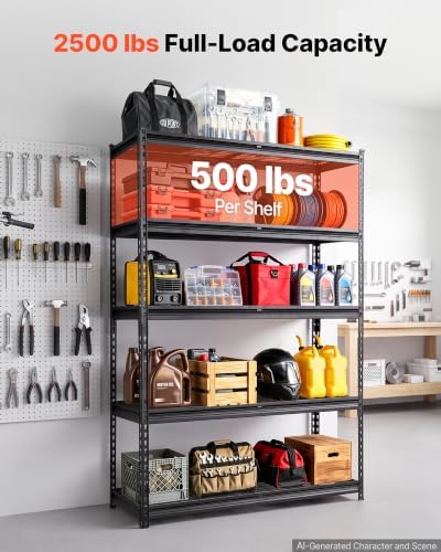 VEVOR Storage Shelves, 5-Tier 2500 lbs Garage Shelving 48 x 18 x 71.4 in