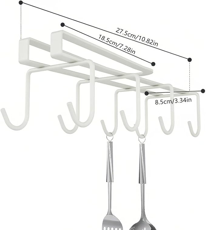 Mug Holder Under Cabinet,2pcs Coffee Mug Organizer for Kitchen,Fit for 0.8 Inch Thickness Shelf or Less,Nail Free Adhesive Coffee Cups Holder Hanger for Cups/Kitchen Utensils/Keys Storage (White)