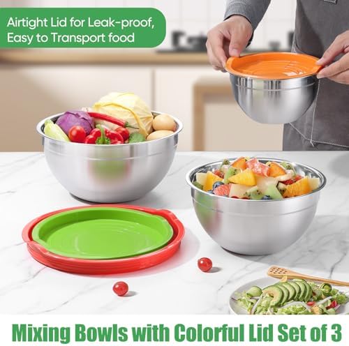 P&P CHEF Stainless Steel Mixing Bowls with Airtight Lids, Multicolor
