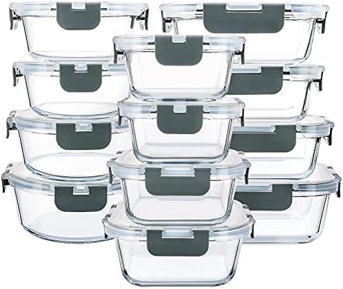 M MCIRCO 24 Piece Glass Food Storage Containers with Lids,Gray