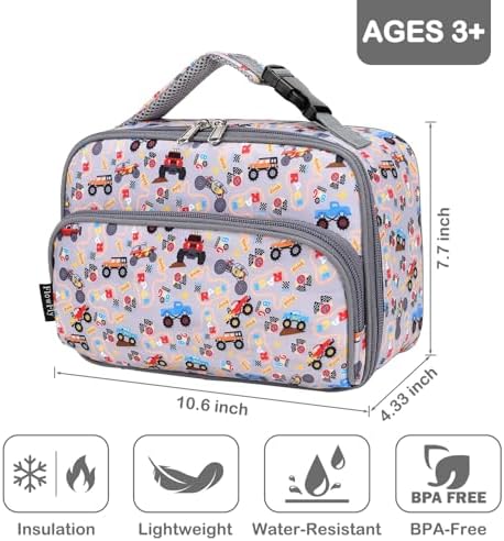 FlowFly Kids Lunch box with buckle Insulated Cooler Back to School Thermal Meal Tote Kit for Girls, Boys, Truck