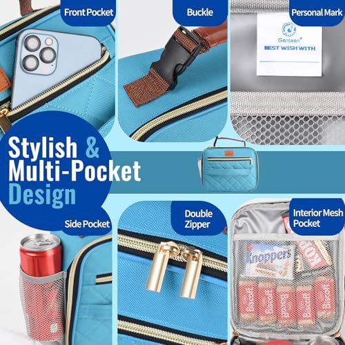 Genteen Lunch Box for Kids, Boys - Insulated Small LunchBox Reusable, Zip Closure & Buckle Handle, Portable Cooler for Work, School, Travel (Light Green)