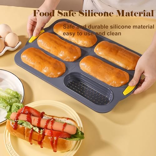Silicone Bread Loaf Pan, Nonstick Baguette Bread Pan, 6-cavity