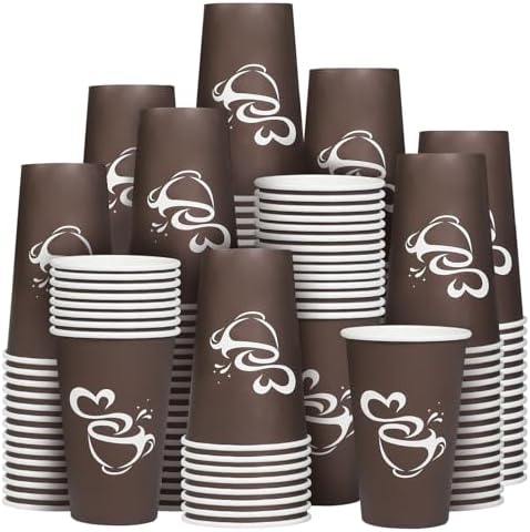 Clawsoff 16 oz 180 Count Paper Coffee Cups Disposable Hot Coffee Cups Brown