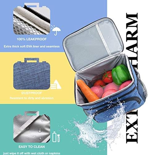 ExtraCharm Insulated Lunch Bag for Women/Men - Reusable Lunch Box for Office Picnic Hiking Beach - Leakproof Cooler Tote Bag Organizer with Adjustable Shoulder Strap for Adults - Grey