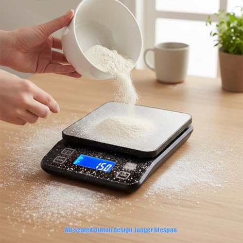Waterproof Digital Kitchen Scale 0.1g/0.001oz Precision, Stainless Steel Electronic Scale with 3 Power Options (Rechargeable/AAA/Built-in), 10 Units Conversion, Smart Standby, 5kg/11lb Capacity
