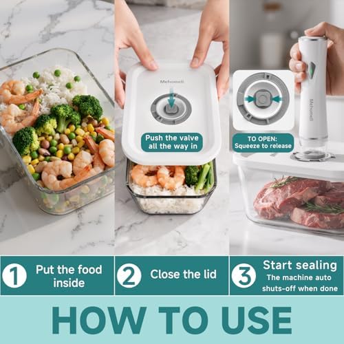 Mehomeli Compact Vacuum Sealer Set with 3 Glass Containers and 30 Bags